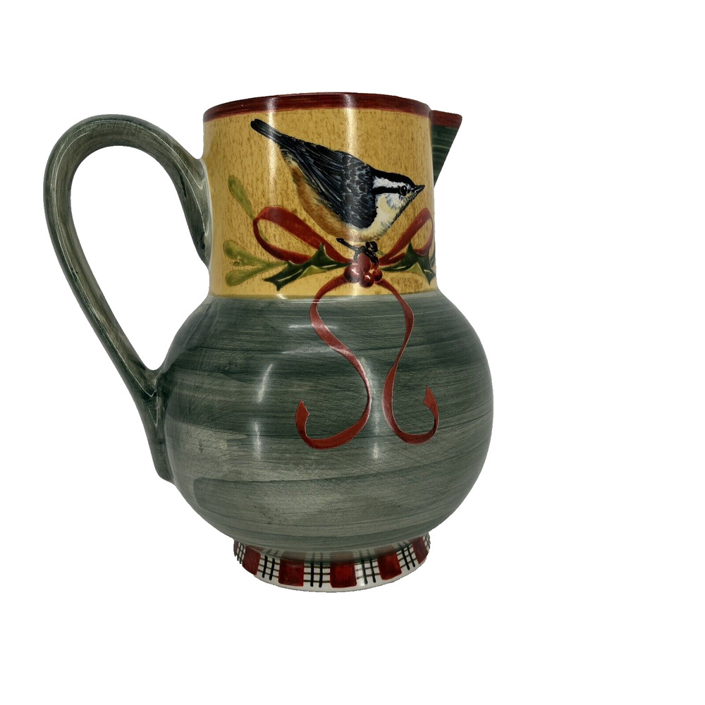 Lenox Winter Greetings Pitcher 64 oz. Handle Holiday Decorations Birds Berries